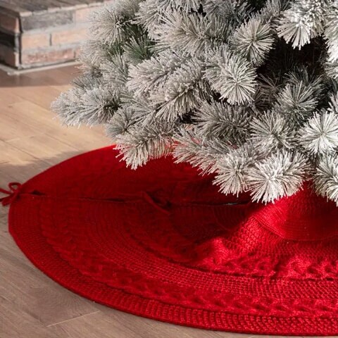 36 inches LANEABUY Red and Black Lattice Beautiful Snowflake Pattern Tree Skirt Double Layers Thick Xmas Tree Mat Holiday Party Decorations Christmas Tree Skirt 